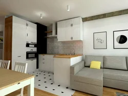 Дизайн кухня студия с диваном