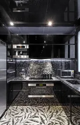 Кухня черно белая дизайн мрамор