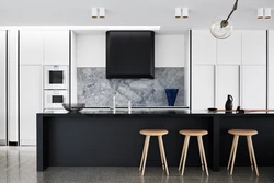 Кухня Черно Белая Дизайн Мрамор