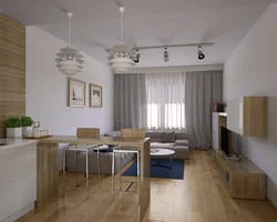 Design of euro-room apartment 45 m2 kitchen living room