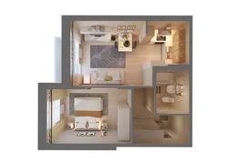 Design of a 38 sq.m euro-room apartment with a loggia