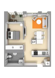 Design of a 38 sq.m euro-room apartment with a loggia