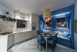 Living Room Kitchen Design In Blue Tones