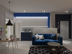 Living Room Kitchen Design In Blue Tones