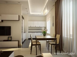 Design of a three-room apartment with a kitchen and living room