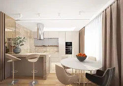 Design Of A Three-Room Apartment With A Kitchen And Living Room