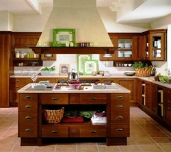 Дизайн кухни с плитой посередине кухни