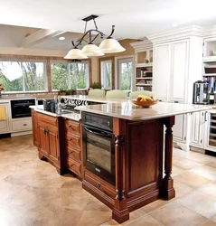 Kitchen design with stove in the middle of the kitchen