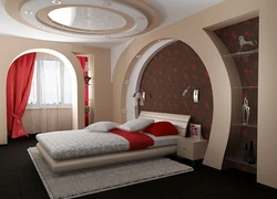 Дызайн сцен з гіпсакардону ў спальні