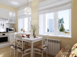 Living room kitchen design with three windows