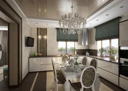 Living Room Kitchen Design With Three Windows
