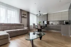 Living Room Kitchen Design With Three Windows