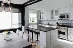 Gray kitchen design with breakfast bar