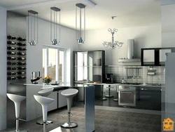 Gray kitchen design with breakfast bar