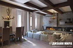 Living Room Kitchen Design In Chalet Style