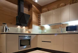 Kitchen design with hood in the corner