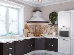 Kitchen design with hood in the corner