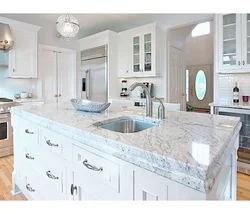White Kitchen Design With Marble Countertops