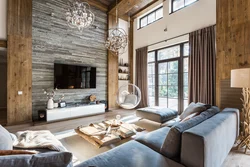 Living room design under wood in a modern style