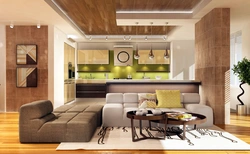 Living room kitchen design with sofa and table