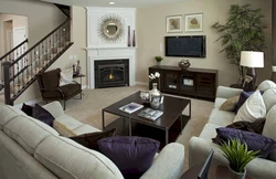 Living room design with corner sofa and fireplace