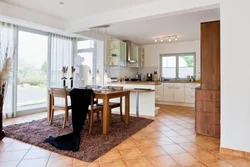 Living room kitchen design with floor-to-ceiling windows