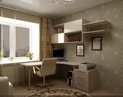 Living room with work area by the window design