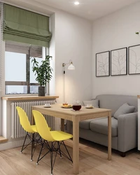Kitchen design with balcony door and sofa