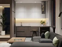 Design Of A One-Room Apartment With A Kitchen In A Niche