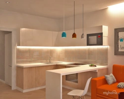 Kitchen Design In A Euro-Room Apartment With A Bar Counter