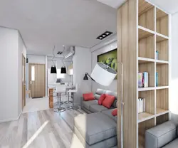 Apartment design 34 sq m with loggia