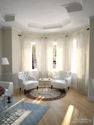Living room design with bay window 18 sq m