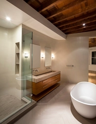 Bathroom design with a bathtub in the center