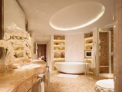 Bathroom design with a bathtub in the center