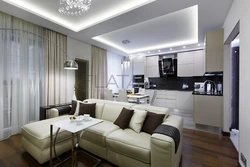 Apartment design with kitchen, living room and two bedrooms