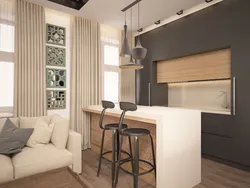 Apartment design with kitchen, living room and two bedrooms