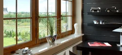 Wooden windows in the interior of the apartment