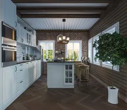Дизайн белой кухни в загородном доме