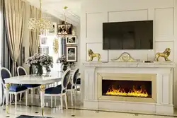 Kitchen design fireplace with TV