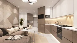 Kitchen design with beige sofa