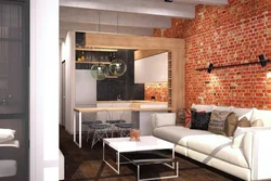 Loft kitchen design with sofa