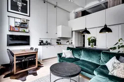 Loft kitchen design with sofa