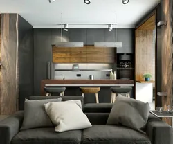 Дизайн кухни лофт с диваном