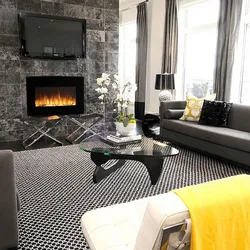 Gray living room design with fireplace