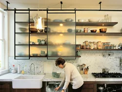 Kitchen With Glass Shelves Design