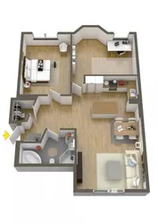 Design Of A Three-Room Apartment With Two Balconies