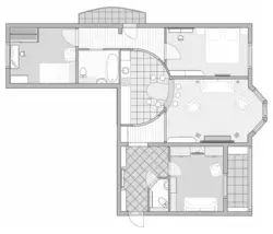 Design of a three-room apartment with two balconies