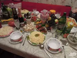 Festive table in the kitchen photo