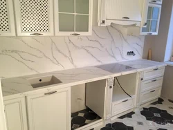 White Kitchen Apron Marble Photo