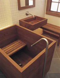 Bathtub Sink Made Of Wood Photo